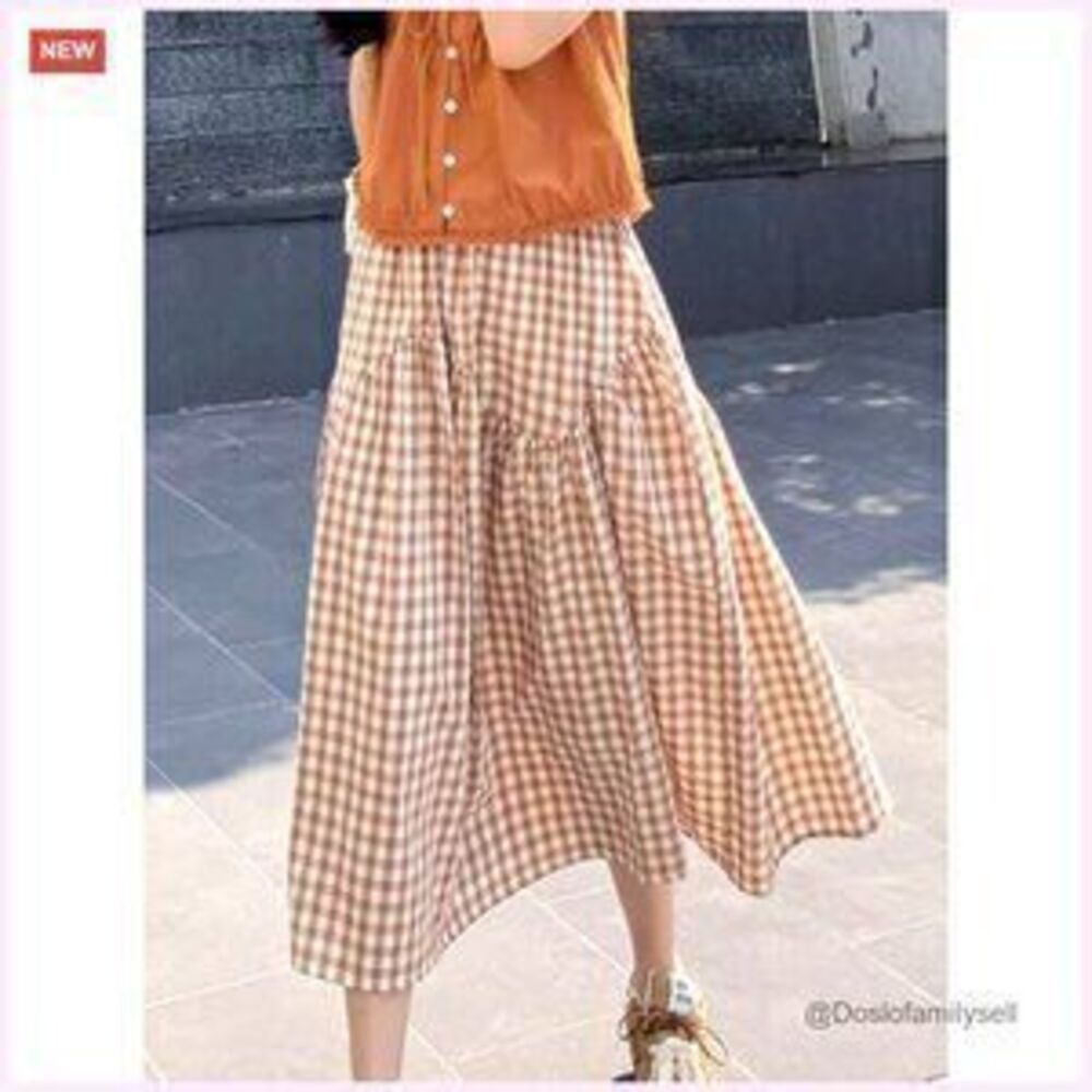 High Waist Cotton Midi Skirt Elastic Waist Flowy Swing A Line Casual - Picture 3 of 3